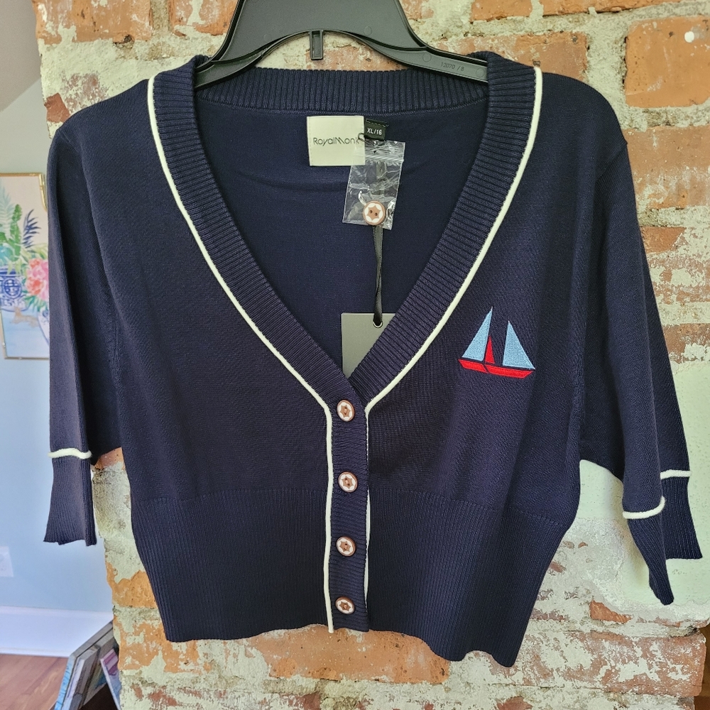 Mod Cloth Royal Monk Embroidered Cropped Cardigan